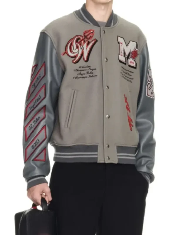 Off White x AC Milan Grey Varsity Jacket