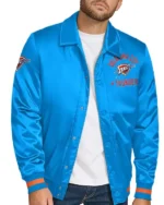Oklahoma City Thunder Stitch Applique Blue Satin Jacket