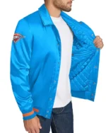 Oklahoma City Thunder Stitch Applique Blue Satin Jacket for sale