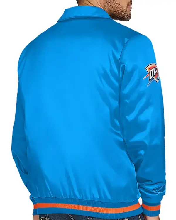 Oklahoma City Thunder Stitch Applique Blue Satin Jacket sale