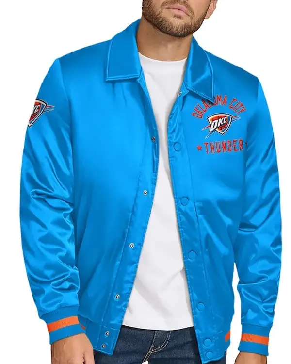 Oklahoma City Thunder Stitch Applique Blue Satin Jacket