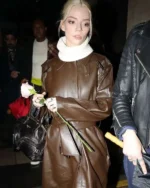 PFW Anya Taylor Joy Brown Leather Coat