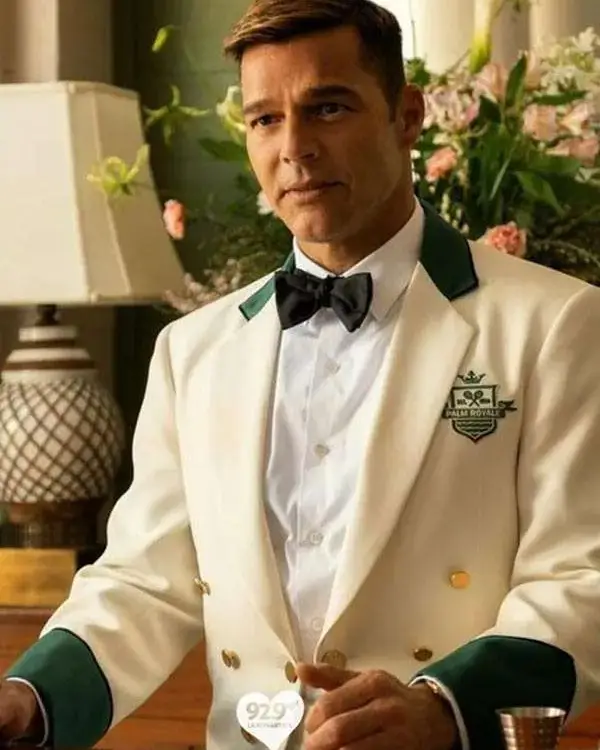 Palm Royale Ricky Martin White Crop Blazer sale