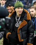 Premier League Rapper Central Cee Black Shearling Puffer Bomber Jacket