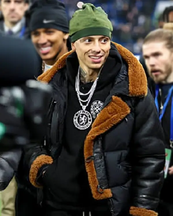 Premier League Rapper Central Cee Black Shearling Puffer Bomber Jacket