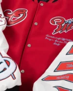 Red off white varsity jacket for sale