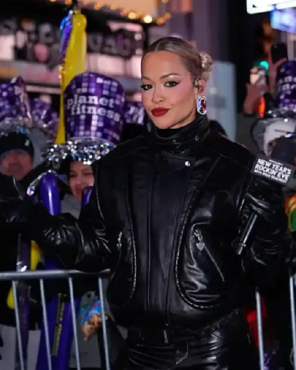Rita Ora New York City Oversized Funnel Neck, Silver Hardware Black Leather