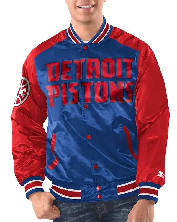 Royal_Red Detroit Pistons Renegade Varsity Satin Jacket