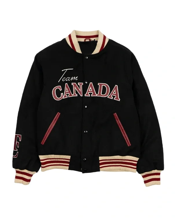 SCA x Hockey Canada Leaf & Legacy Black Wool Varsity Bomber Jacket