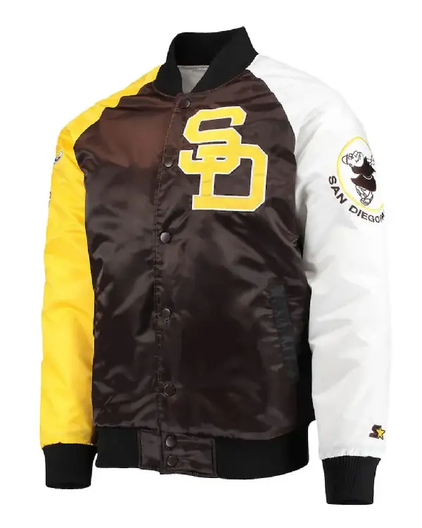 San Diego Padres Brown and Gold Satin Varsity Jacket