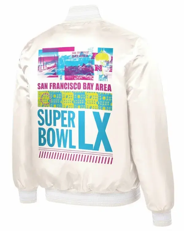 San Francisco Bay Area NFL Super Bowl LX 2026 Unisex Cream Satin Starter Varsity Jacket