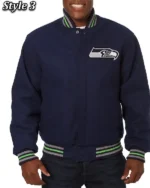 Seattle Seahawks Bomber Navy Blue Wool Jacket for sale