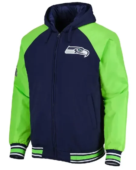 Seattle Seahawks College Defender Navy Hooded Varsity Jacket
