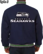 Seattle Seahawks Navy Blue Wool Varsity Bomber Jacket