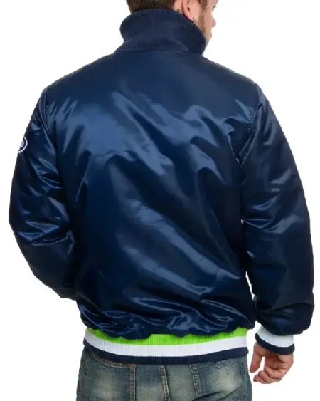 Seattle Seahawks Neon Embroidery Varsity Navy Satin Jacket sale