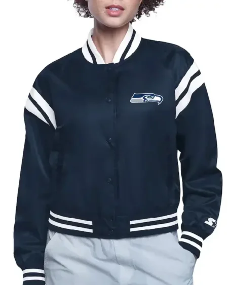 Seattle Seahawks Printed Logo Varsity Satin Jacket