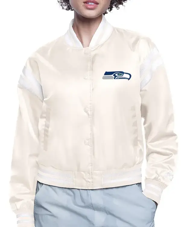 Seattle Seahawks Printed Logo Varsity Satin Jacket sale