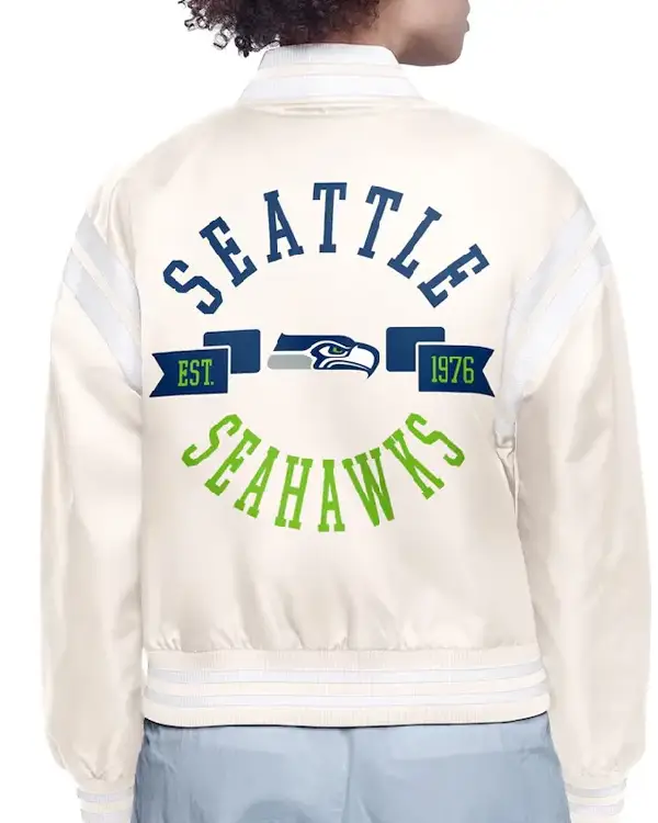 Seattle Seahawks Round Team Logo Full-Snap Varsity Satin Jacket