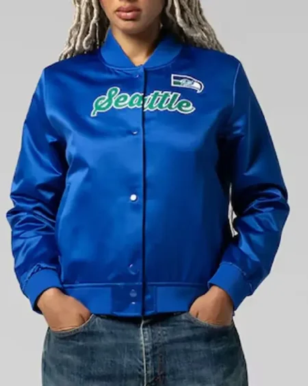 Seattle Seahawks Throwback Graphics Royal Satin Jacket