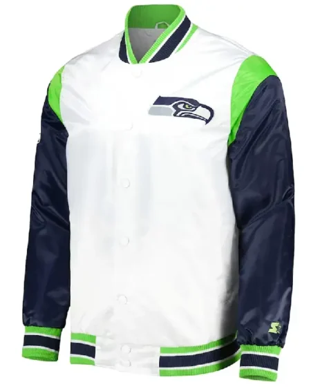 Seattle Seahawks Throwback Warm Up Pitch Varsity Satin Jacket