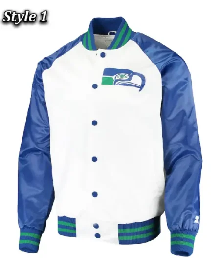Seattle Seahawks Varsity Blue and White Satin Jacket