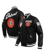 Shop 2023_24 Detroit Pistons City Edition Varsity Black Wool_Leather Full-Zip Jacket For Sale