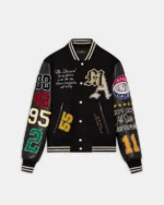 Shop Amiri Patch Blue Wool and Leather Varsity Jacket