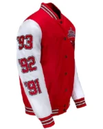 Shop Chicago Bulls NBA Champs Red and White Full-Snap Varsity Jacket