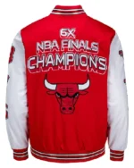 Shop Chicago Bulls NBA Champs Red and White Full-Snap Varsity Jacket Back