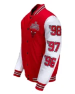 Shop Chicago Bulls NBA Champs Red and White Full-Snap Varsity Jacket For Mens and Womens Sale
