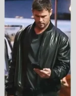 Shop Crime 101 2026 Chris Hemsworth Black Bomber Leather Jacket Sale