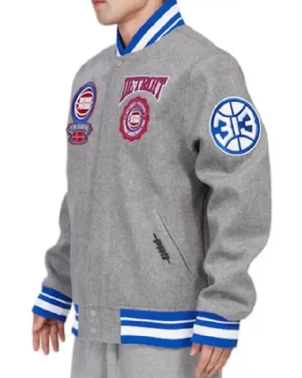 Shop Detroit Pistons Crest Emblem Varsity Heather Grey Wool Jacket