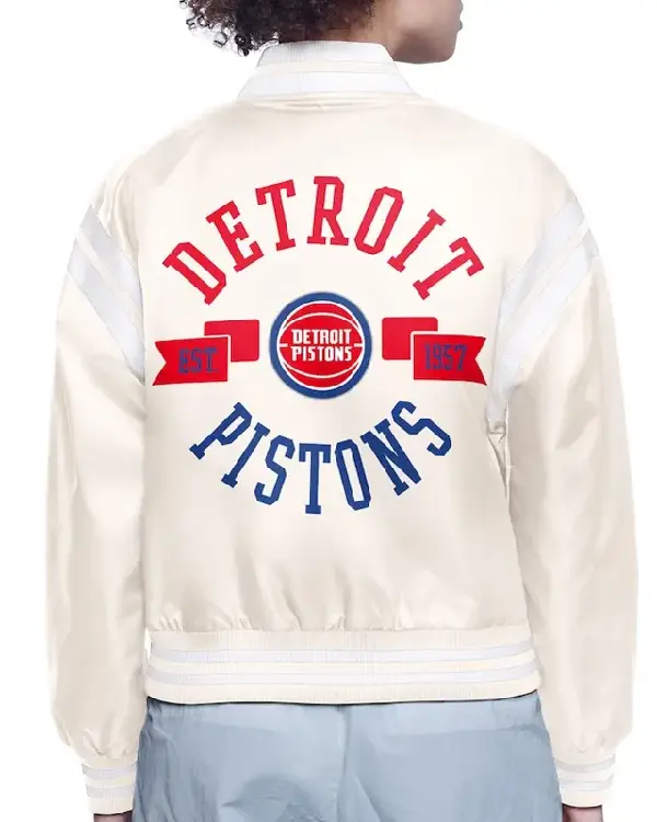 Shop Detroit Pistons Printed Logo Full-Snap Varsity Satin Jacket For Sale