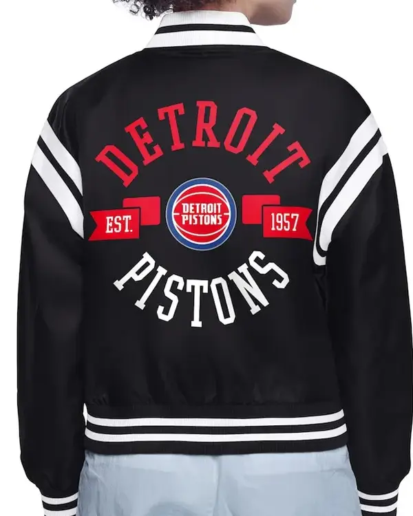 Shop Detroit Pistons Printed Logo Full-Snap Varsity Satin Jacket