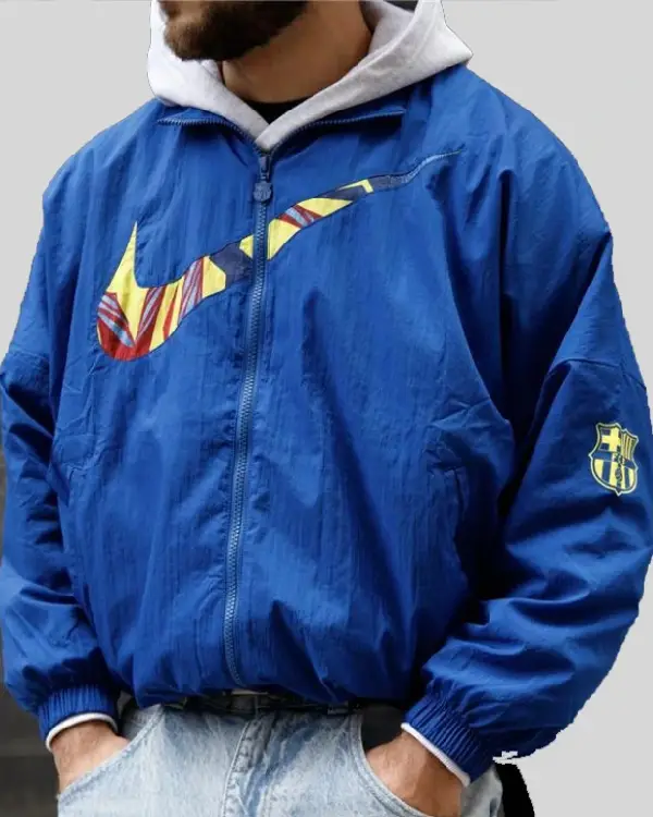 Shop FC Barcelona Nike Essentials Blue Jacket Sale
