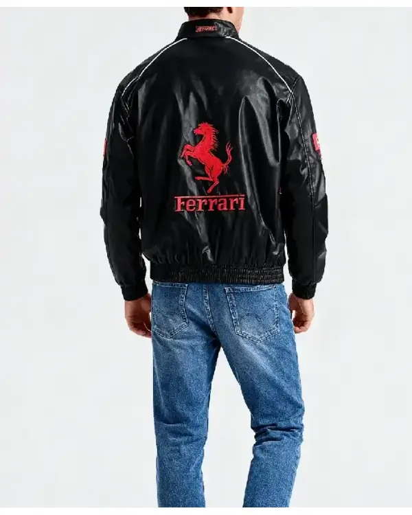 Shop Ferrari F1 Vintage Leather Black and Red Jacket For Men and Women For Sale