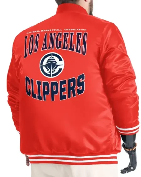Shop LA Clippers Adaptive Bold Logo Red Varsity Full-Snap Satin Jacket
