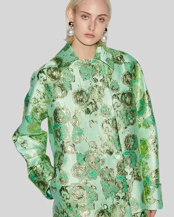 Shop Lily Collins’ Emily In Paris S05 Emily Cooper Mint Green Floral Coat On Sale