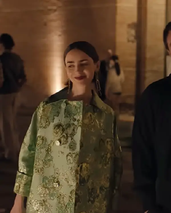 Shop Lily Collins’ Emily In Paris S05 Emily Cooper Mint Green Floral Coat Sale