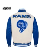 Shop Los Angeles Rams Classic Rib Retro Wool_Leather Varsity Jacket