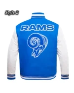 Shop Los Angeles Rams Classic Rib Retro Wool_Leather Varsity Jacket For Sale