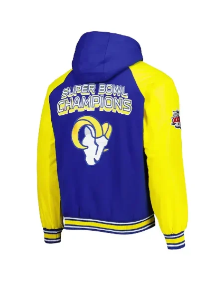 Shop Los Angeles Rams Varsity Wool_Leather Full-Zip Royal Hoodie Jacket