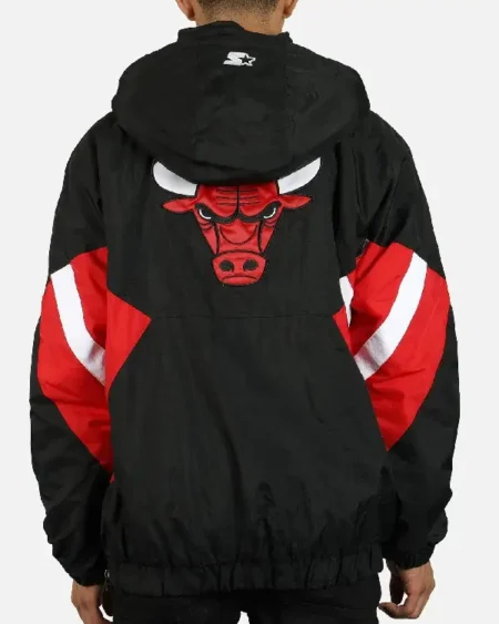 Shop Mens Starter Chicago Bulls Half-Zip Hooded Pullover Jacket