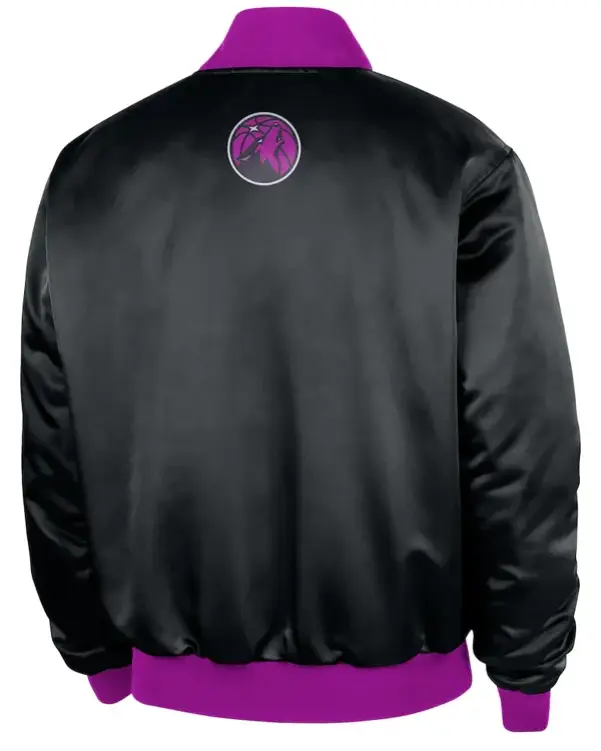 Shop Minnesota Timberwolves Remix Courtside Black Bomber Full-Snap Satin Jacket