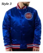 Shop NBA Starter Detroit Pistons 90’s Bomber Blue Satin Jacket