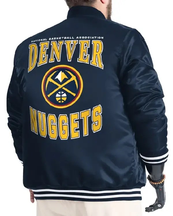 Shop Navy_Gray Denver Nuggets Adaptive Bold Logo Varsity Full-Snap Satin Jacket for Sale