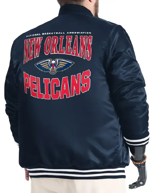 Shop Navy_Red New Orleans Pelicans Adaptive Bold Logo Varsity Full-Snap Satin Jacket