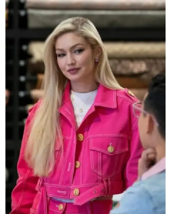 Shop Next In Fashion Gigi S02 Hadid Pink Denim Jacket For Sale