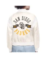 Shop San Diego Padres Printed Logo Full-Snap Varsity Satin Jacket For Sale
