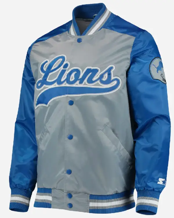 Starter Detroit Lions Team The Tradition II Grey & Blue Full-Snap Jacket Sale